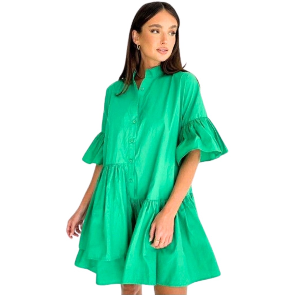 Anonyme Mini Dress Oversized Short Sleeve Bright Green Button Down XS